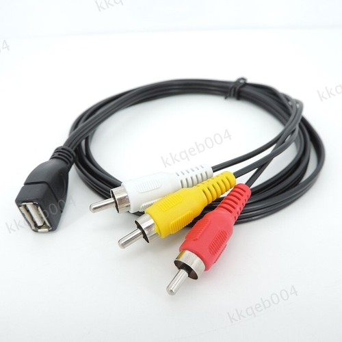 USB Female To 3 RCA Male AV Cable - 5ft Audio Video Cord For PC, TV, Set-Top Box