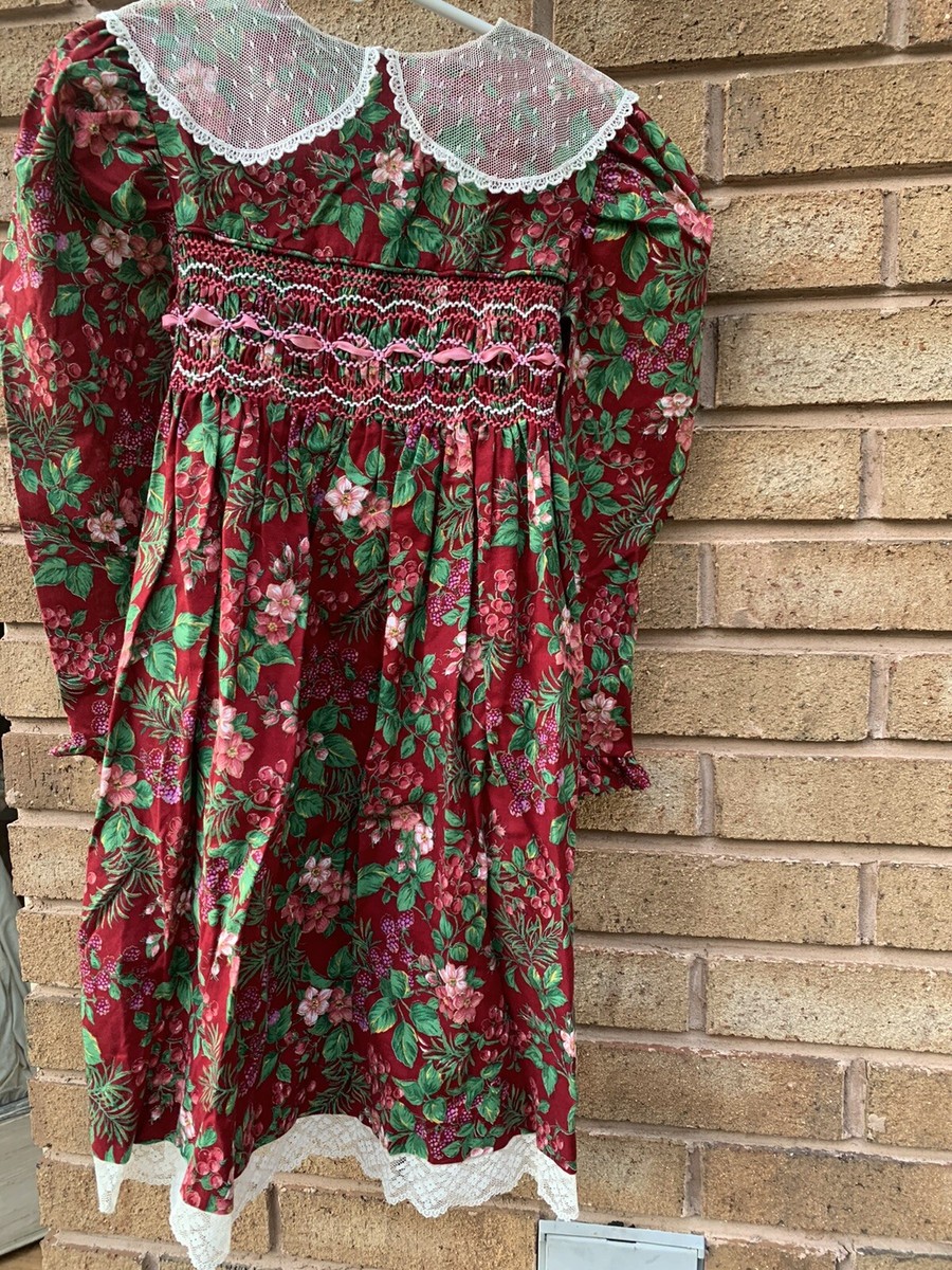 Vintage POLLY FLINDERS Sz floral lace Dress 80s 90s EUC