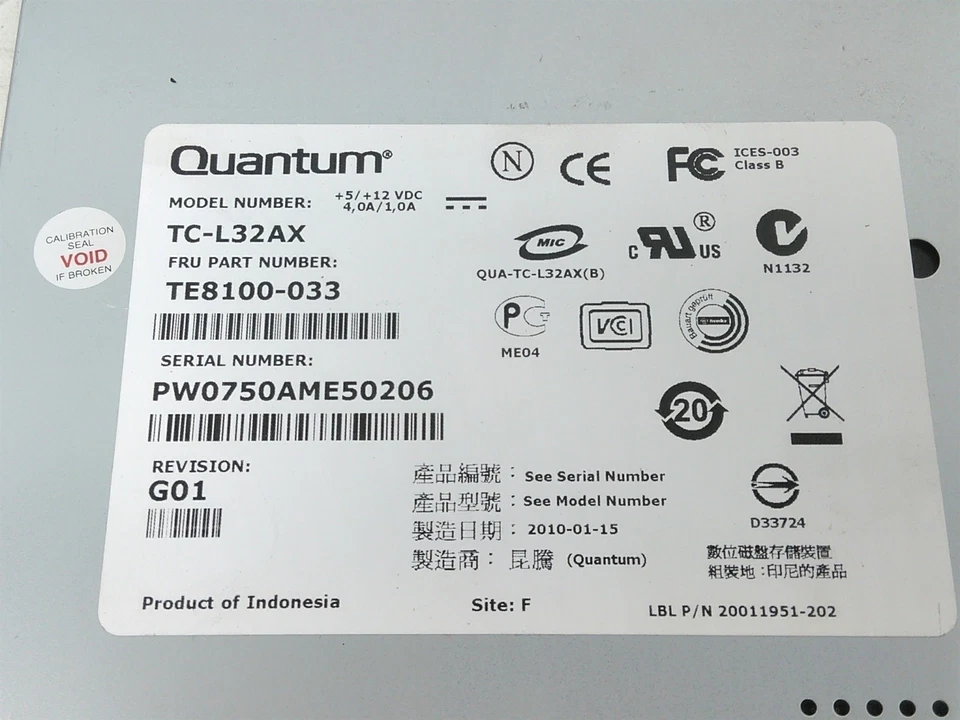 Unidad de cinta interna Quantum TC-L32AX TE8100-033 LTO-3 SCSI sin placa frontal Foto 3 de 4