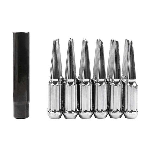 24 PCS Chrome Spike Lug Nuts 14x1.5 For Ford F150 SCREW Cab 4.4" Tall w/ Key - Picture 9 of 11