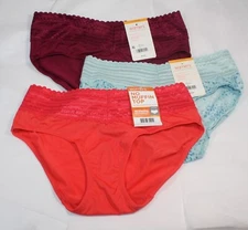 New set/3 WARNER'S no muffin top HIPSTER panties CORAL/ORANGE WINE GREEN LEAF S