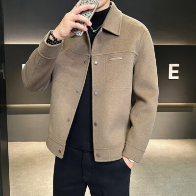 Collar Mens Wool Coat Slim Fit Fur Collar Trench Coat Men Wool