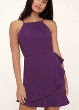 Lulus Great Things Purple Ruffled Sleeveless Bodycon Mini Dress Women's Size XL