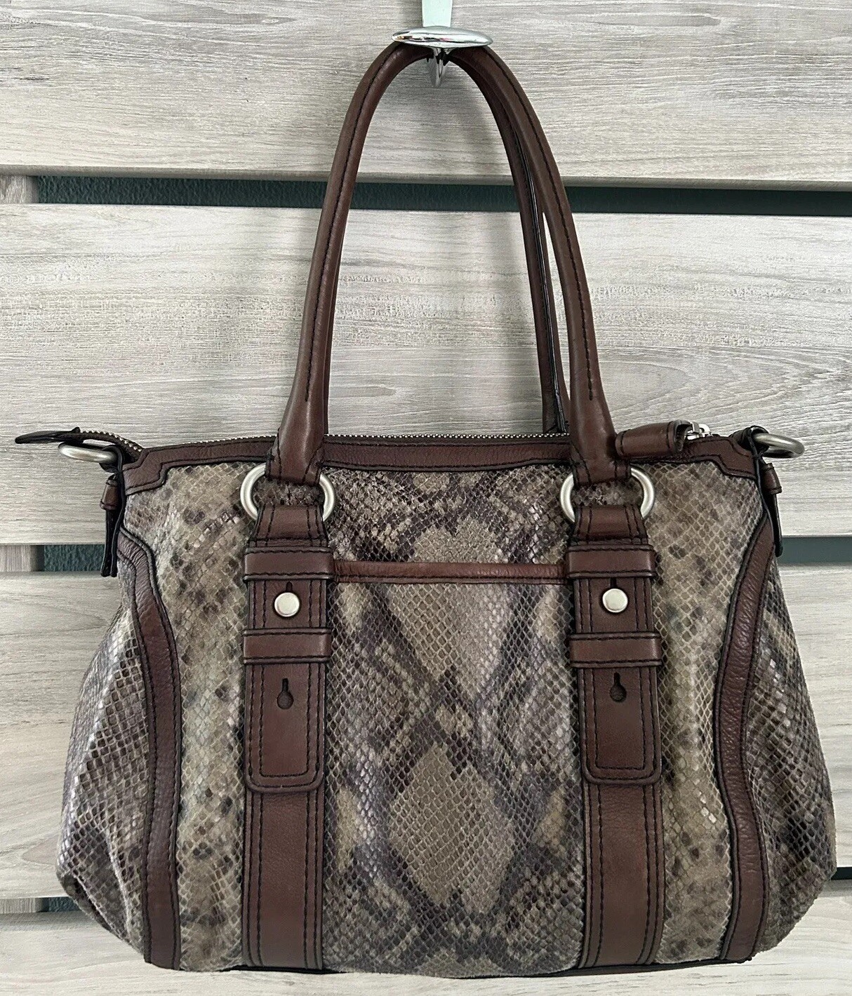 Fossil Python Embossed Leather Handbag Shoulder B… - image 3