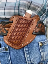 X Small Leather Cross Draw Pocket Knife Sheath Ruff’s Saddle Shop Chestnut