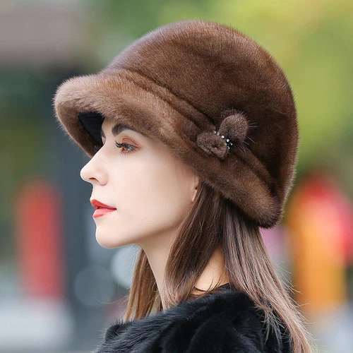 Women's Real Mink Fur Hat Luxury Whole Full Mink Fur Top Hat Warm Fashion Cap - Picture 4 of 13