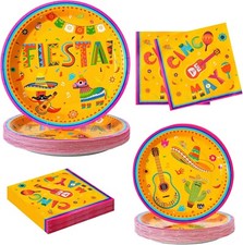 Fiesta Spanish Mexican Disposable Contemporary Multicolor Set Plates, Napkins