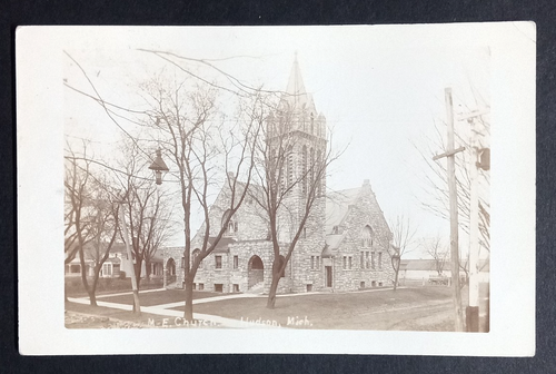 First Methodist Episcopal Church Hudson MI c1909 Echt Foto Postkarte RPPC