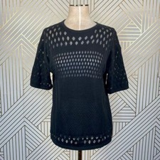 Helmut Lang Diamond Open Knit Black Sweater Top Crewneck Dropped Shoulder Size S