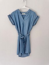 Faveur Chambray Denim Dress SMALL Shift Belt Boho Classic Crochet Soft Capsule