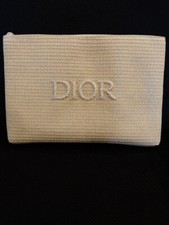 Christian Dior Rattan Beige Flat Mesh Cosmetic Pouch Novelty Vanity Clutch Bag