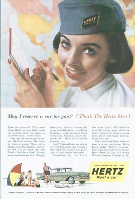 1957 Hertz Rent-A-Car Vintage Color Print Ad Ephemera Automobile Rental  Auto