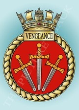 HMS VENGEANCE CREST ON A METAL SIGN 5 x 7 INCHES FITS STANDARD PHOTO FRAME.