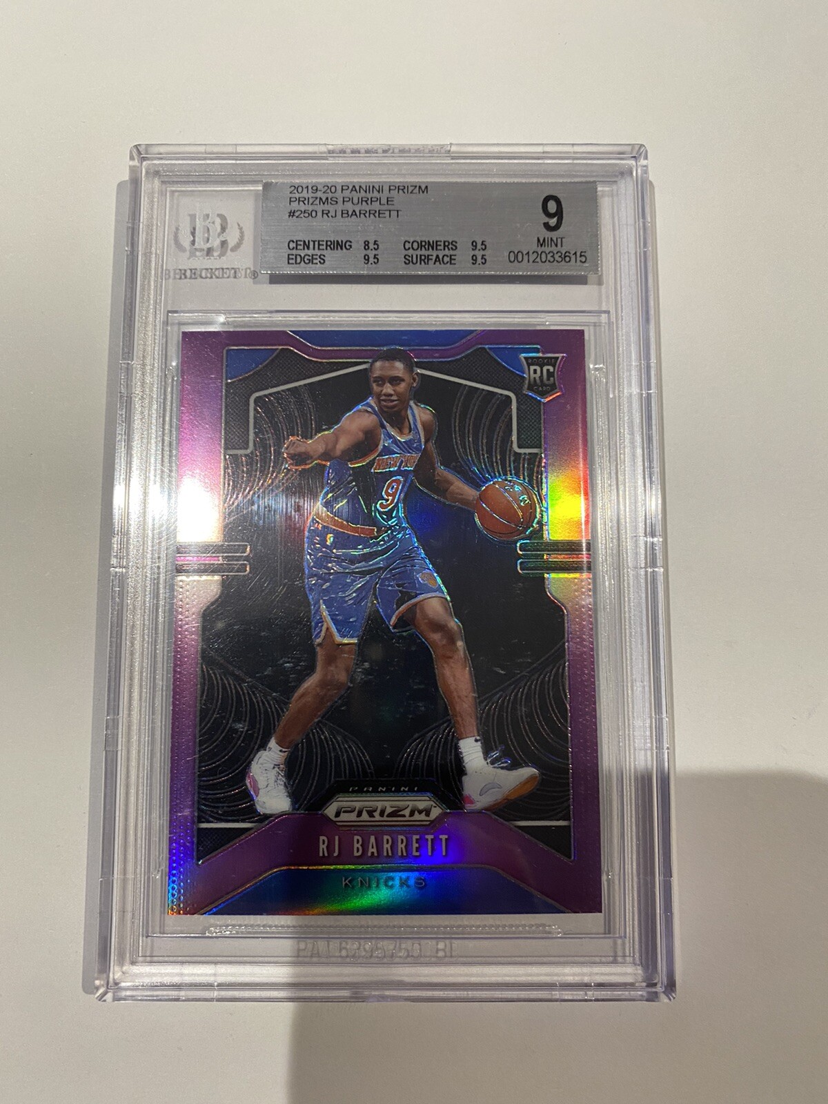 2019-20 Prizm RJ Barrett #250 RC Purple Prizm 71/75 BGS 9 Rookie Knicks 3 9.5 SP