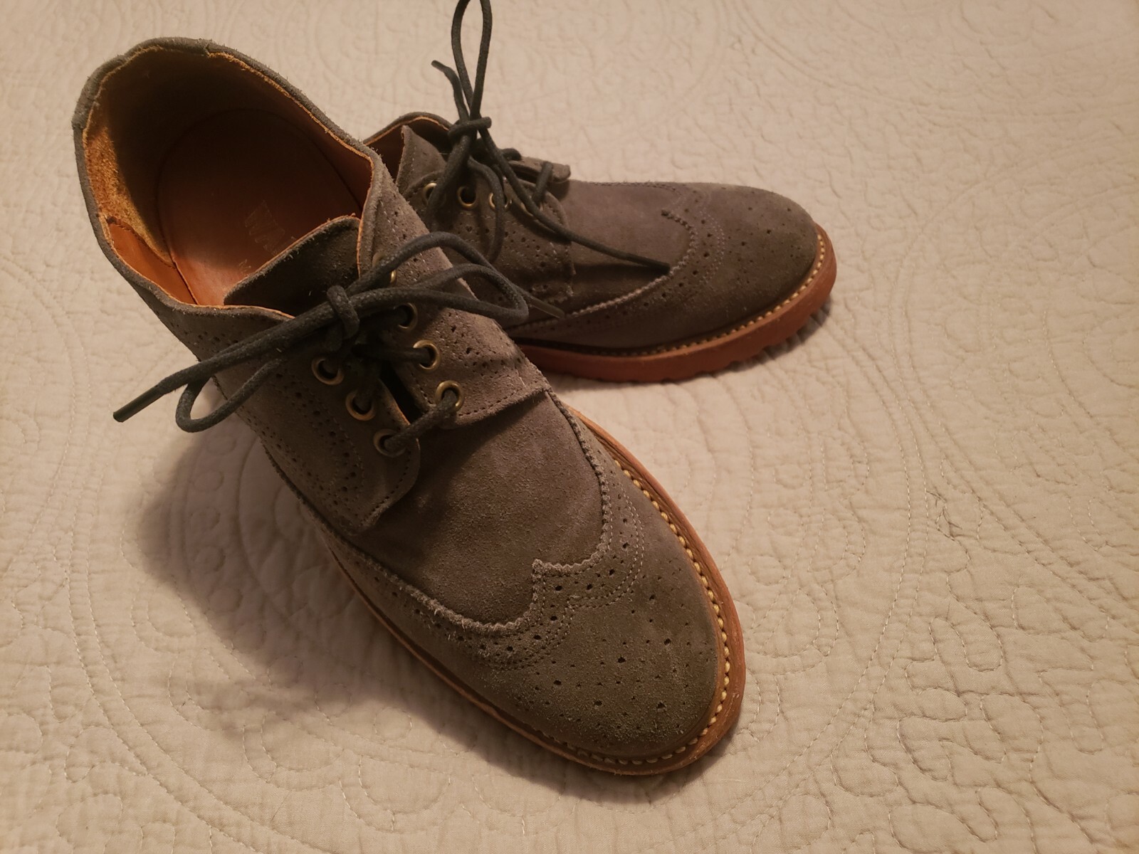 Bucks Grey Suede Wingtip Shoes Made 