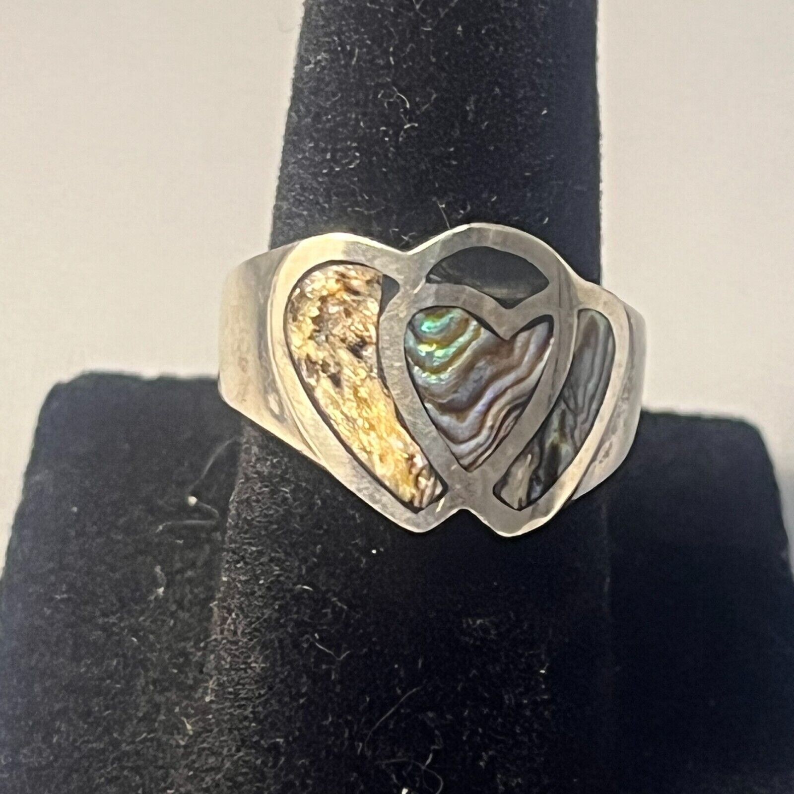 925 Solid Sterling silver Abalone Ring Hearts gen… - image 7