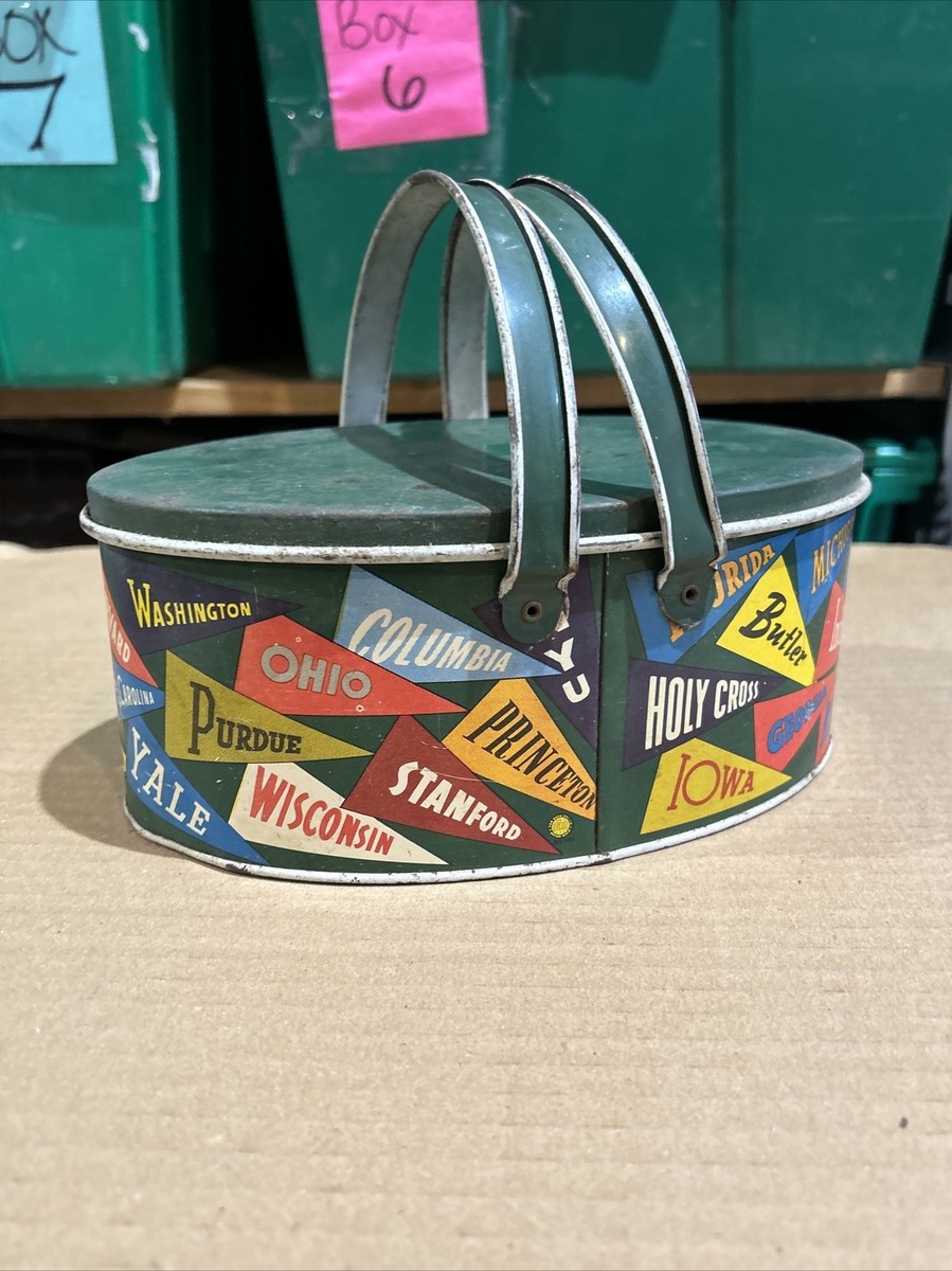 Vintage 1940s-50s Metal Tin Lunch Box Pail NCAA College Football
