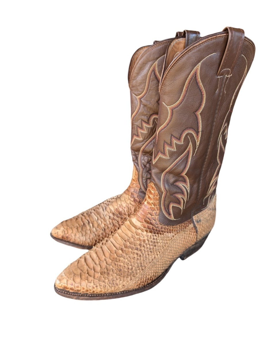 Nocona Brown Tan Genuine Snake Boa Skin Western Boots Men's D A306 Read