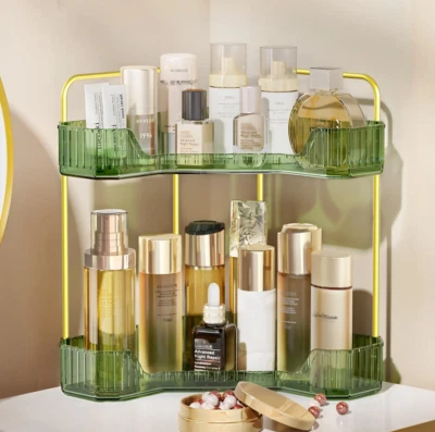 SPACEKEEPER 2 Ebenen Make-up Organizer Box Hautpflege Parfüm Display Aufbewahrung Regal - 3 Farben UK