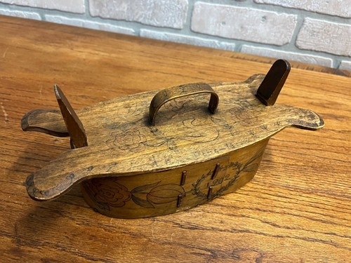 Antique Primitive 1902 Norwegian Butter Box Bentwood 11" Tine Floral Painted - Picture 8 of 15