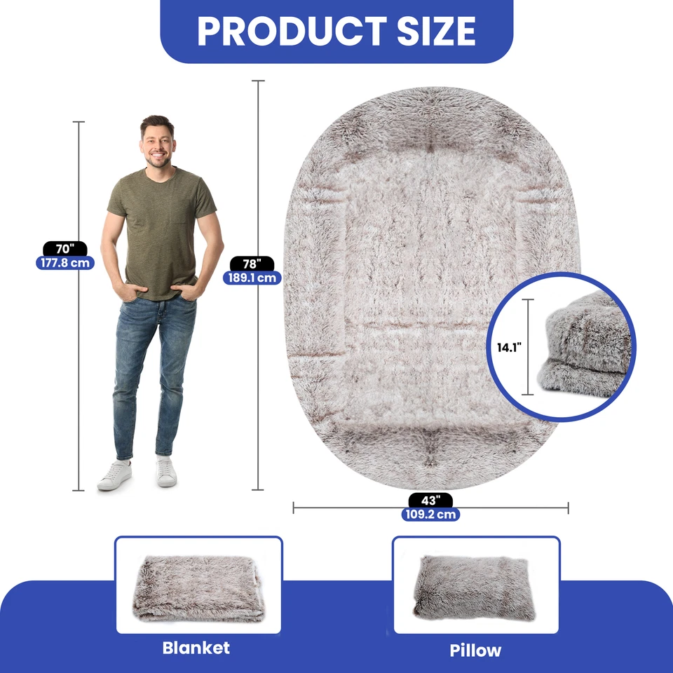 78" Sleeping Dog Bed Human Mat Pet Cushion Washable Plush Memory Foam Pillow Fur - Image 2 of 4