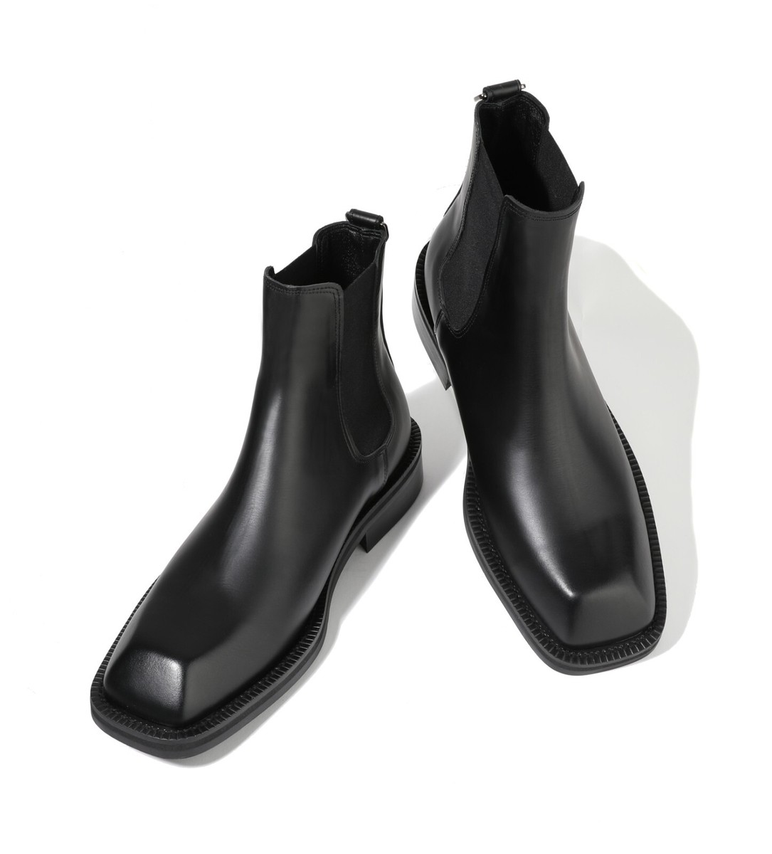 Firenze Atelier Men's Matte Black Leather Square Toe Chelsea Boots