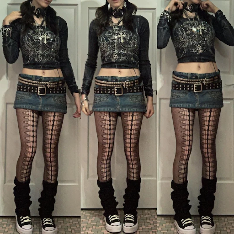 Graphic Rhinestone Print Y2K Grunge Clothes Aesthetic Fairy core Retro Crop Tops