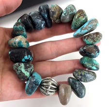 Blue Turquoise Bracelet Rough Nugget Beads Healing Gemstone Kingman 7.75"