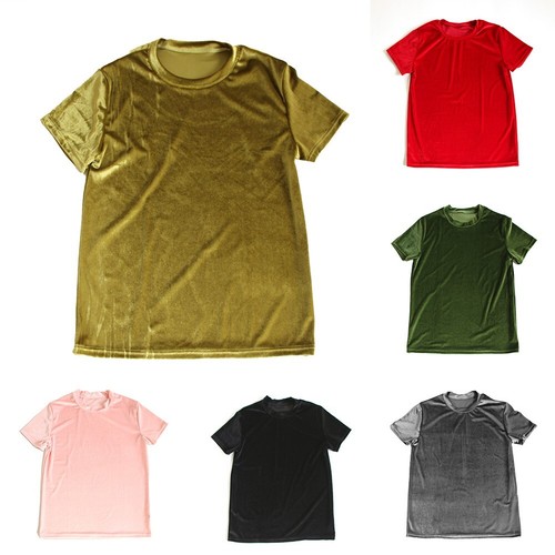 Stylish Men's Retro Velvet Short Sleeve T Shirt Casual Tops Velour Streetwear UK - Picture 1 of 29