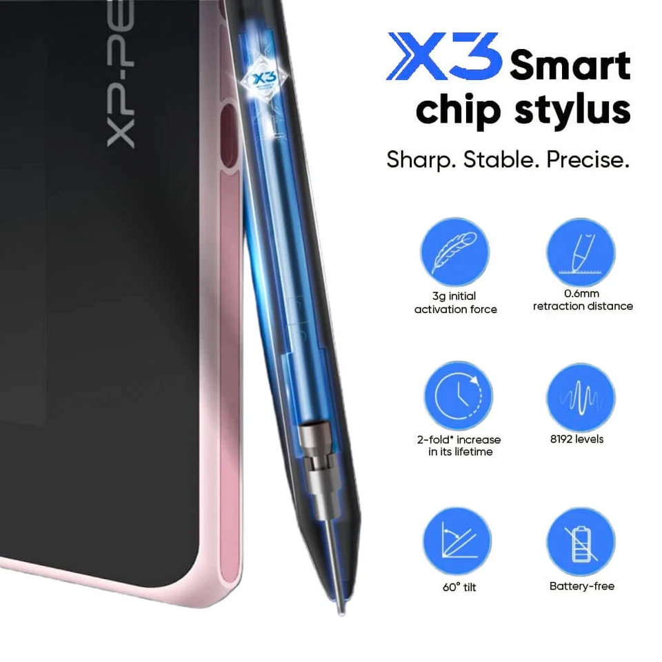 1PC Pink Battery-Free XPPen Artist 16 2nd Drawing Pen Display Digital Art Tablet - Image 3 of 4