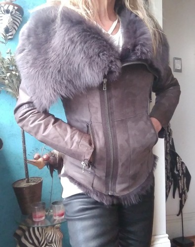 Muubaa Havana Real Fur Leather Suede Shearling Coat/Jacket sz 8/4/36 - 第 1/12 張圖片