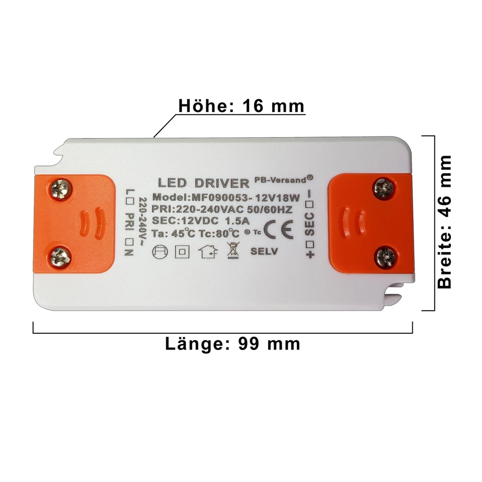 LED Trafo 18 Watt 12V DC Transformator Netzteil driver 12 Volt 18W elektronisch - Bild 2 von 4