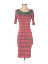 Women Lularoe Gray Pink Blue Striped Julia Dress Size XS