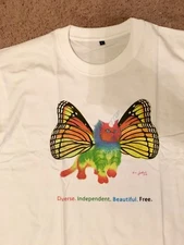 Rainbow Butterfly Unicorn Kitten T-Shirt – 100% Cotton White Tee S-XL