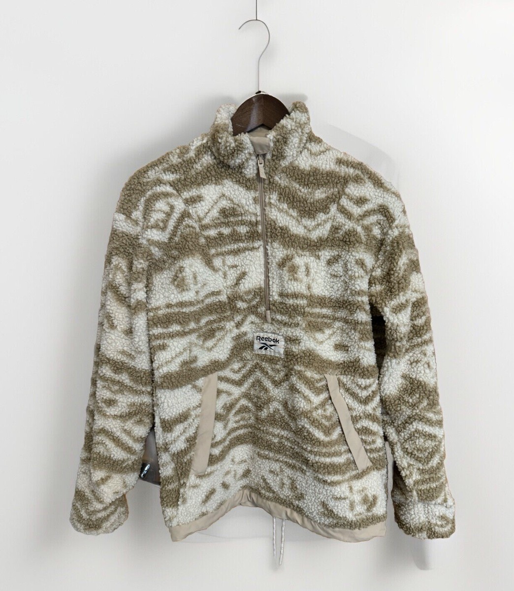 REEBOK Classics Printed Half Zip Fleece Jacket In Beige-neutral Unisex
