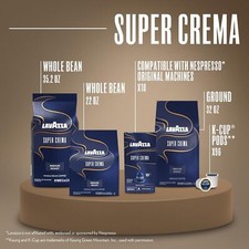 Lavazza Super Crema Whole Bean Coffee, Medium Roast, 2.2 lb Bag 11.36 per pound