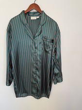 Victoria Secret Vintage Gold Label Satin Button Up Sleep Shirt Green Size M