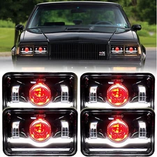 4PCS 4x6" inch LED Headlights DRL Hi/Lo For 1982-1987 Buick Regal Grand National