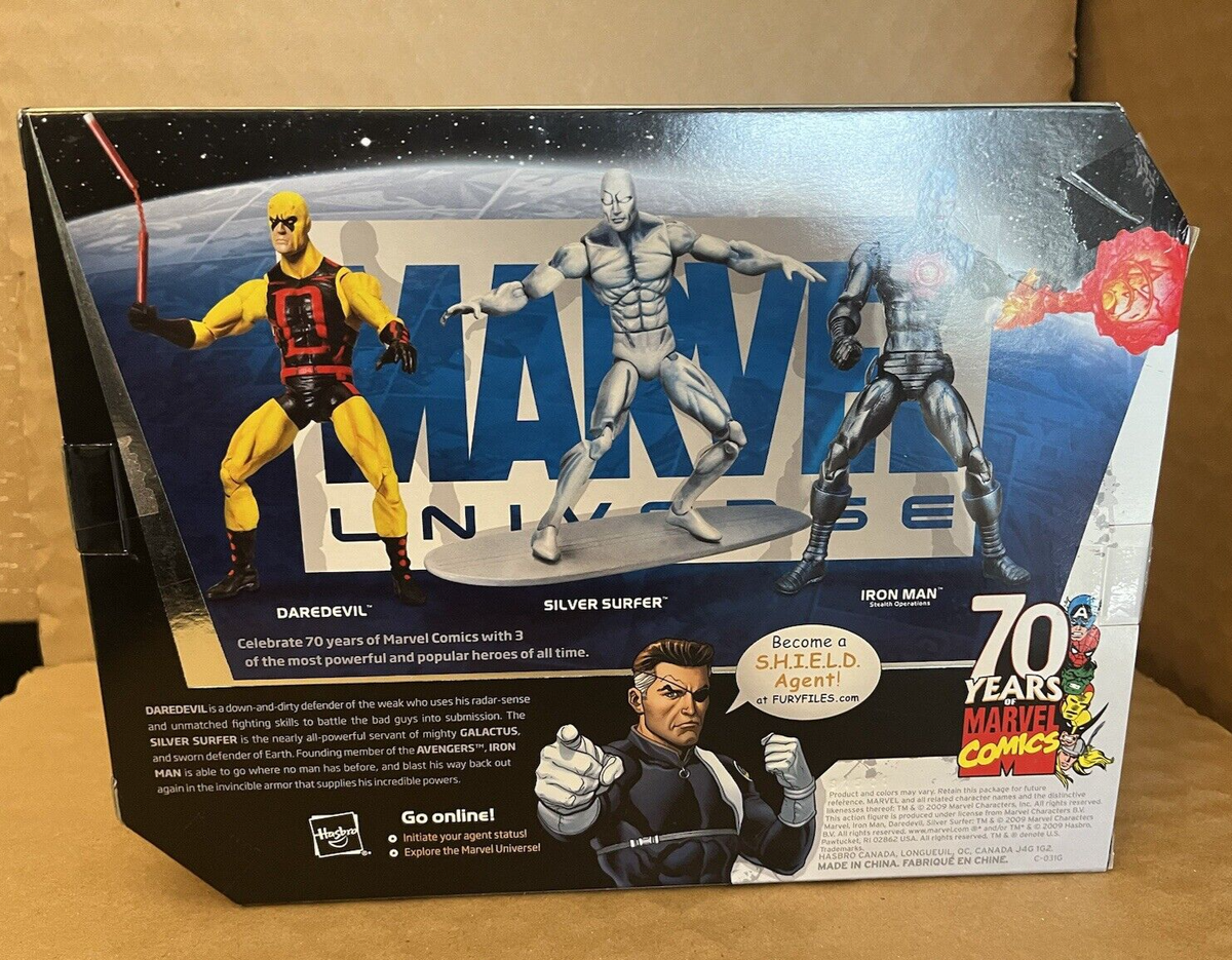 Toys R Us SILVER SURFER,YELLOW DAREDEVIL, IRON MAN 3 Pack Marvel