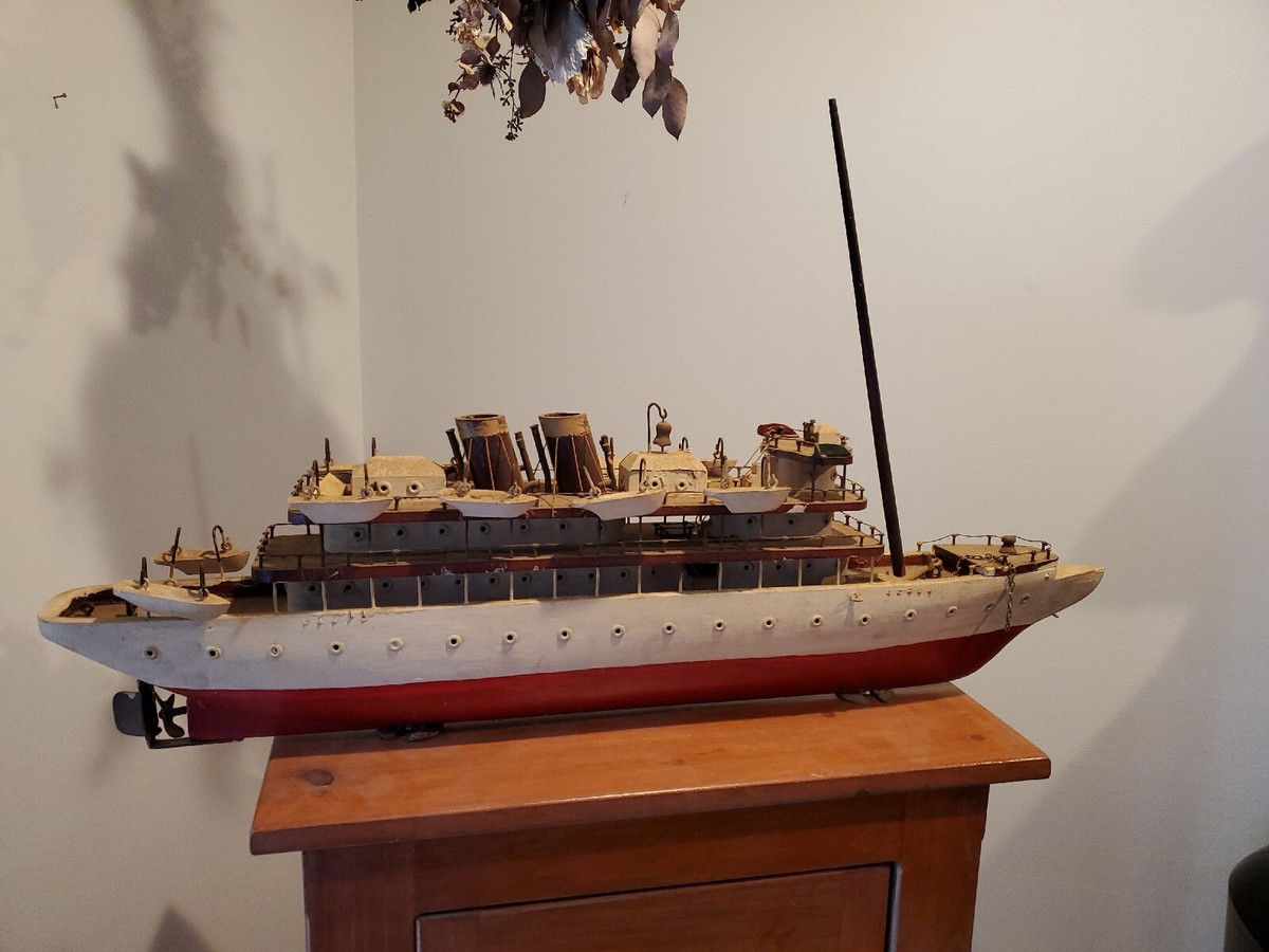 木製　船 RARE Custom 1880-1920 Handmade Wooden Ship Steam Boat Cruise Sail