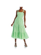 BANJANAN Womens Green Tie Skirt Lined Elastic Waist Sleeveless Midi Dress XXL