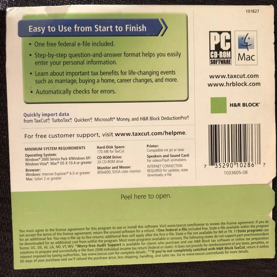 H&R BLOCK TaxCut 2008 Standard Federal + e-File Tax Software - Brand New SEALED! - Image 3 of 3