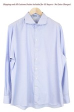 SUITSUPPLY Men's Formal Shirt 45/17.75 Blue Cotton Striped Slim Extra Fit Try On