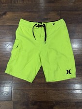 Hurley Boys Neon Green Board Shorts Quick Dry Size 14 Surfing Swim Trunks