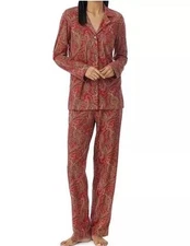 Lauren Ralph Lauren Women's Sz L Red Paisley 100% Cotton Pajama Set EXCELLENT