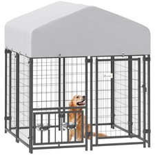 PawHut 3.9' x 3.9' x 4.5' Outdoor Dog Kennel with Roof, 2 Feeding Bowls