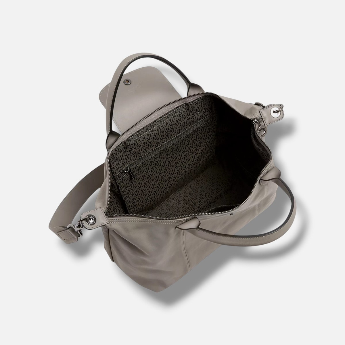 Longchamp Women's Gray Leather Logo Flap Le Pliage Tote Bag | eBay