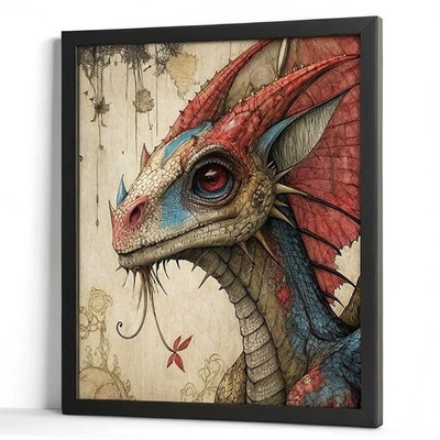 Drache Wandbilddruck Mystische Kreatur Kunstwerk Niedlicher Drache Poster Neuheit Kunst (