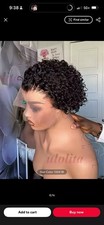 13x4 Lace Front Glueless Curly Human Hair Wig 1B Black Short Free-Part