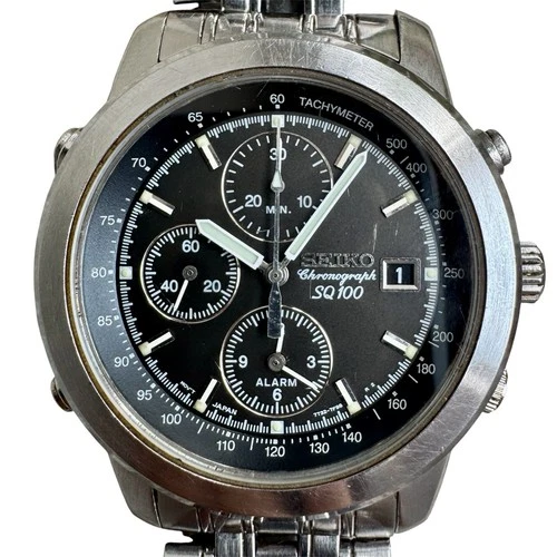 Vintage Seiko Racing Chronograph Alarm SQ100 7T32-7D80 Original Men's 40mm 1996